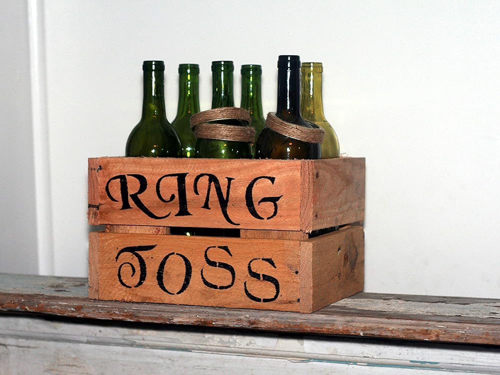 Wedding Ring Toss Game, Recycled Wine Bottles With Box, Event Party Game, Rustic