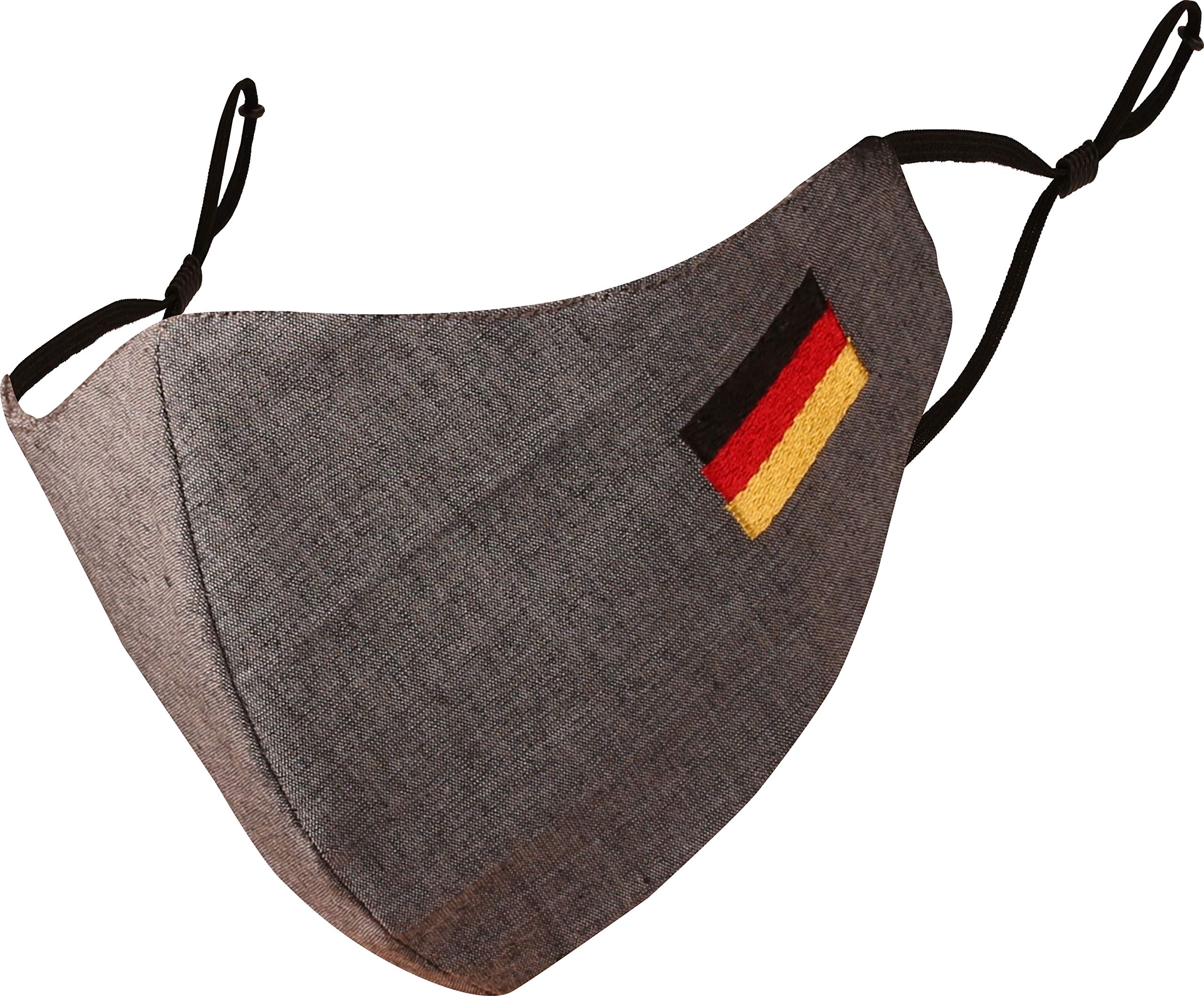Touchstone German Deutsch Flag embroidered 3 layer medium size cotton face masks reusable machine washable adjustable for men, women. (Pack of 1). Grey