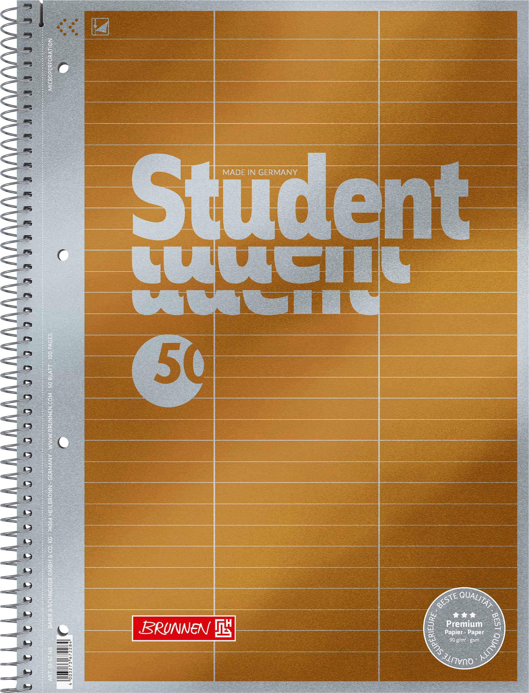 Brunnen 1067148 Brunnen1067148 Notepad/College Notepad Vocabulary Premium (A4 Lined, with Dividing Line, Lin. 54, 90 g/m², 50 Sheets), Cover: Yellow Metallic Pack of 1