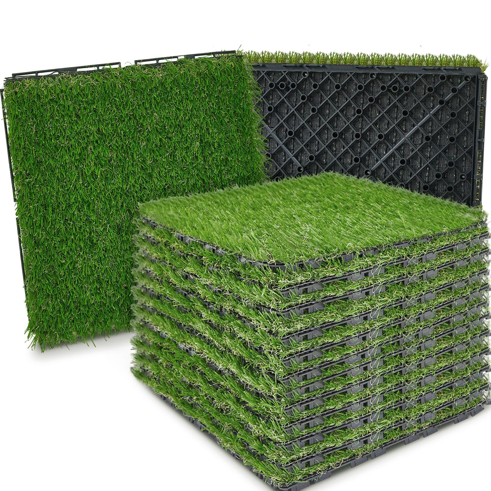 Windyun 48 Pack Artificial Grass Turf Interlocking Deck Tiles 12