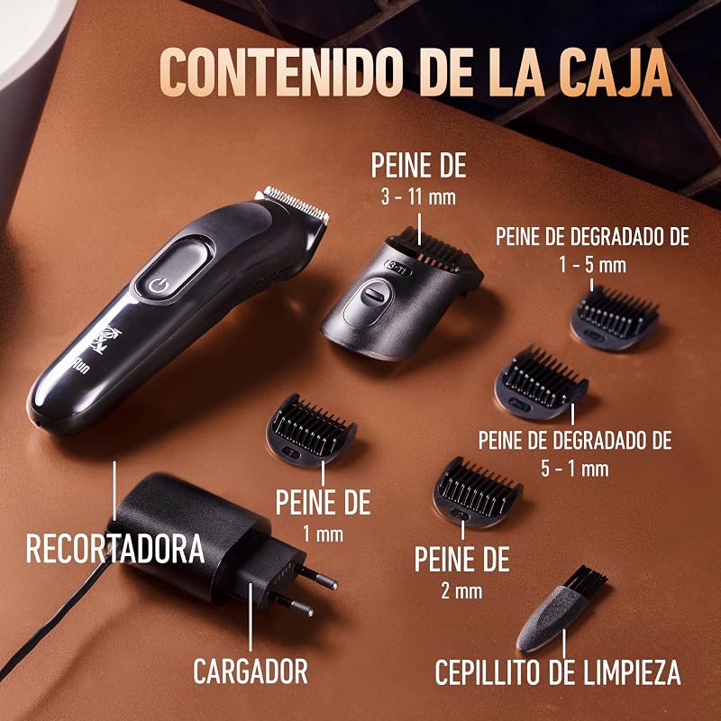 Aparador de barba masculino, aparador de cabelo 3 em 1 com 5 pentes laváveis, escova de limpeza, capa e carregador, aparador sem fios com lâmina afiada para a vida toda a vida