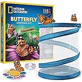 National Geographic Butterfly Growing Kit for Kids Nature Activity | Mesh Habitat, Voucher for 5 Live Caterpillars, Feeder Dish and Sponge, Metamorphosis Science, Outdoor Learning