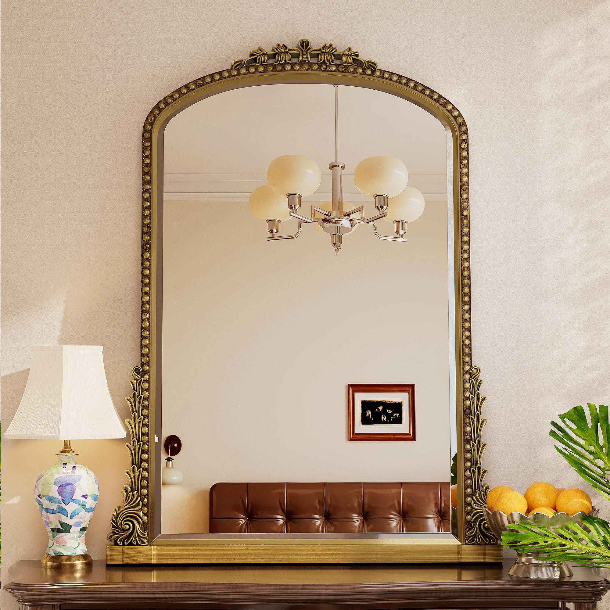 Photo 1 of (USED/FAIR) Wall Mirror, Vintage Carved Bathroom Mirror 22" x 32" Antique Metal Frame Wall Mirror for Bedroom, Living Room, Entryway, Fireplace, Hallway, Gold