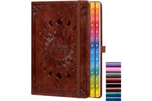 HWXBEN Address Book with Colorful Alphabetical Tabs (8.4" x 5.7") – Hardcover Contact Organizer for Website Passwords, Telephone, Software Licenses, and Important Information – Dark Brown