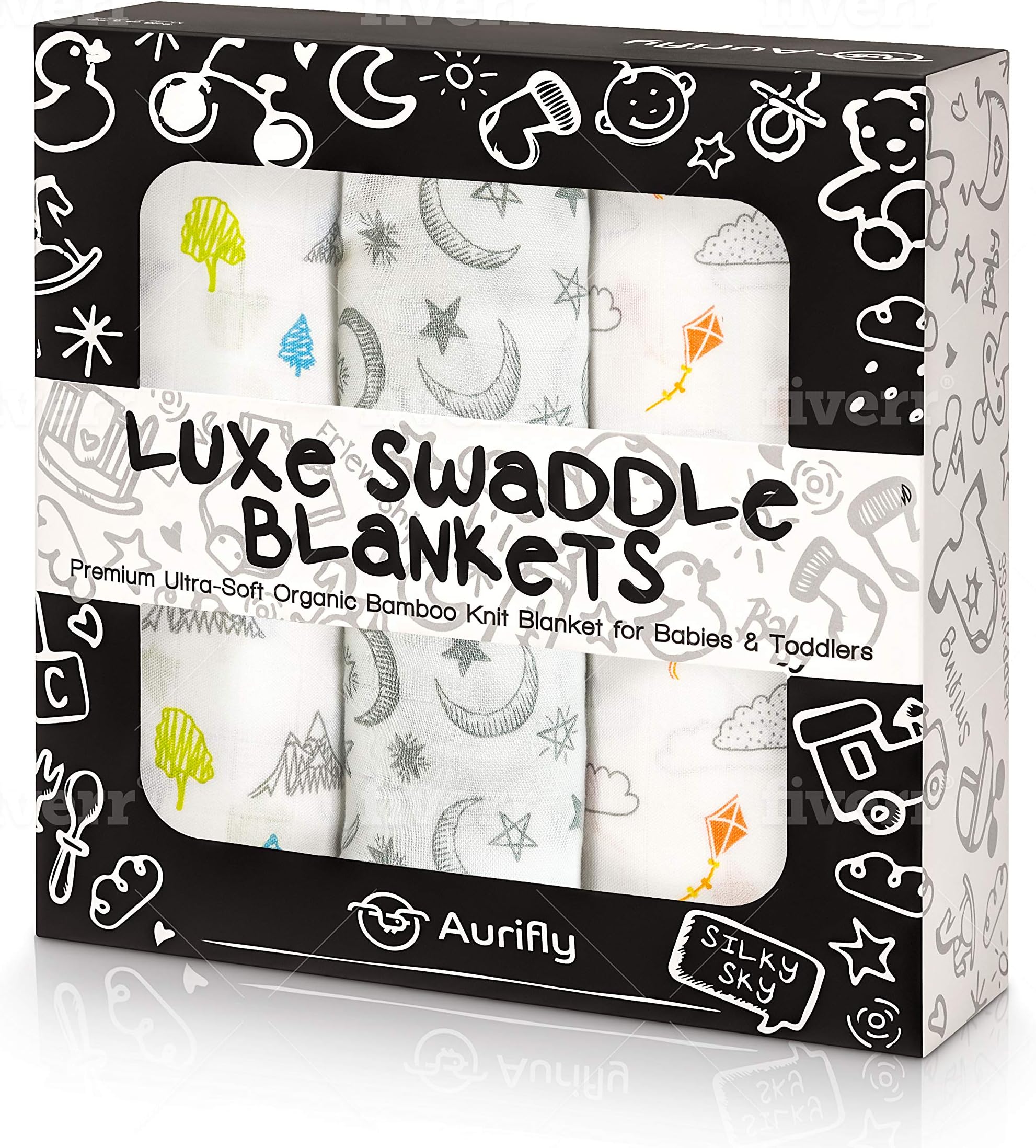 Organic Muslin Swaddle Blankets | 100% GOTS Bamboo | Star Cloud and Tree Patterns | Luxe Swaddle Blankets | Aurifly
