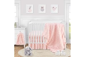 Sweet Jojo Designs 4-Piece Baby Crib Bedding Set (Blush Pink Floral Rose) for Girls, Infants/Nursery incl. Blanket, Fitted Sheet, Skirt, Diaper Stacker (Elegant, Princess, Luxury, Glam, Ruffle Roses)