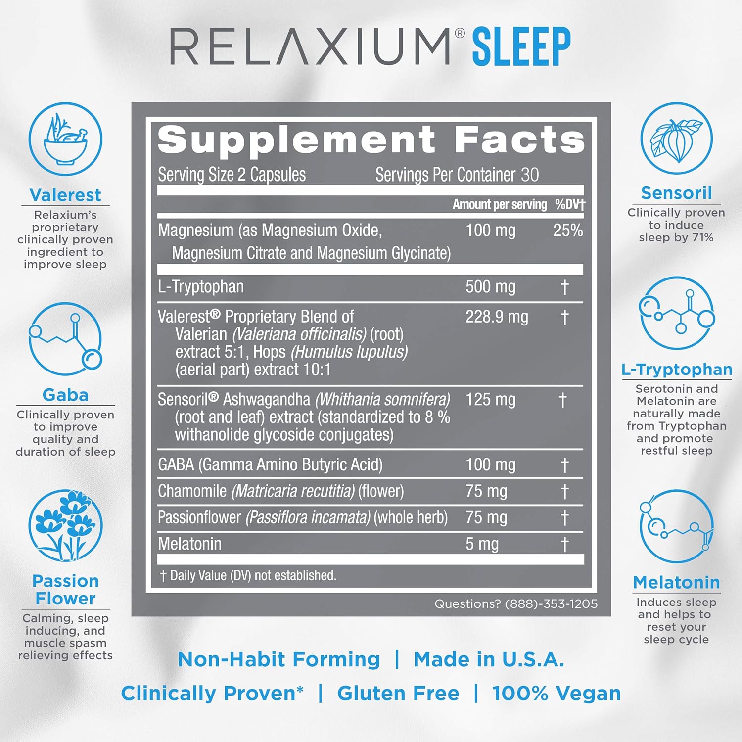 Relaxium Natural Sleep Aid | Non-Habit Forming | Sleep Supplement for Longer Sleep & Stress Relief w/Magnesium, Melatonin, GABA, Chamomile, Valerian (60 Vegan Capsules, 30 Day Supply): Health & Personal Care
