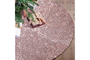yuboo Pink Spring Tree Skirt, 48 Inch Sequin Pink Christmas Tree Skirt Mat for Pink Christmas Decorations - Rose Gold Ornaments