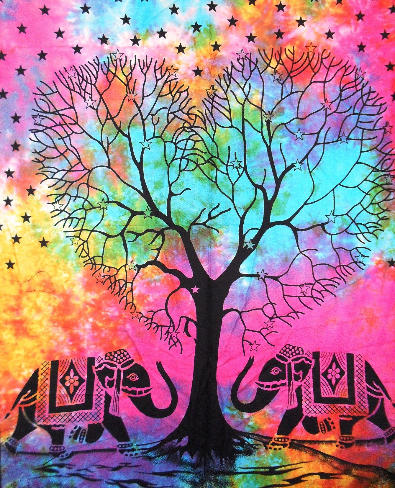 Traditional Jaipur Tie Dye Tree of Life Tapestry, Elephant Poster, Indian Wall Hanging, Hippie Dorm Room Decorations, Boho Wall Art 30"X42" inches