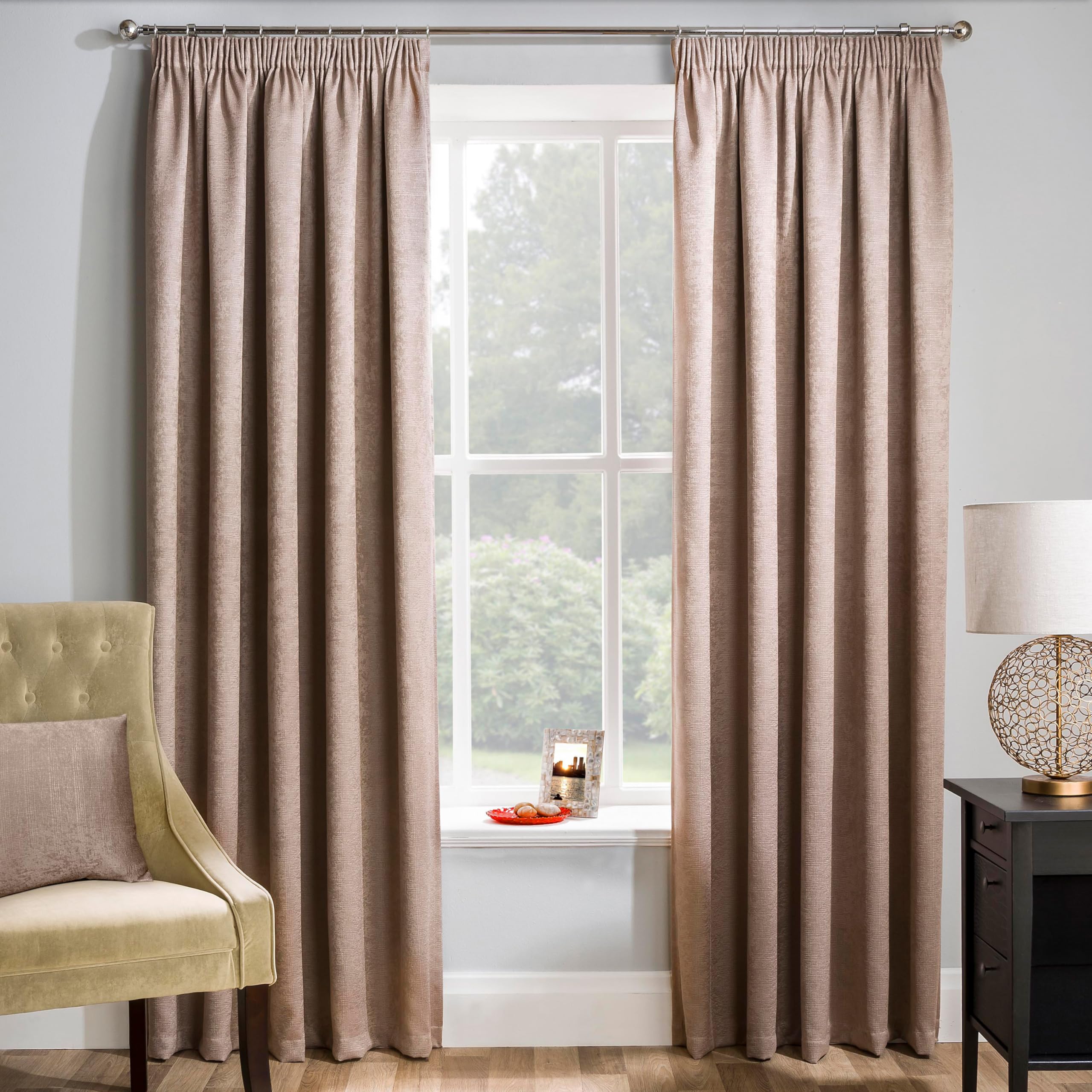 Enhanced Living Matrix Latte Natural Curtains for Living Room - 90x108 inch (229x275 cm) - Tape Top Noise Reducing Thermal Curtains for Bedroom - 2 x Curtain Panels