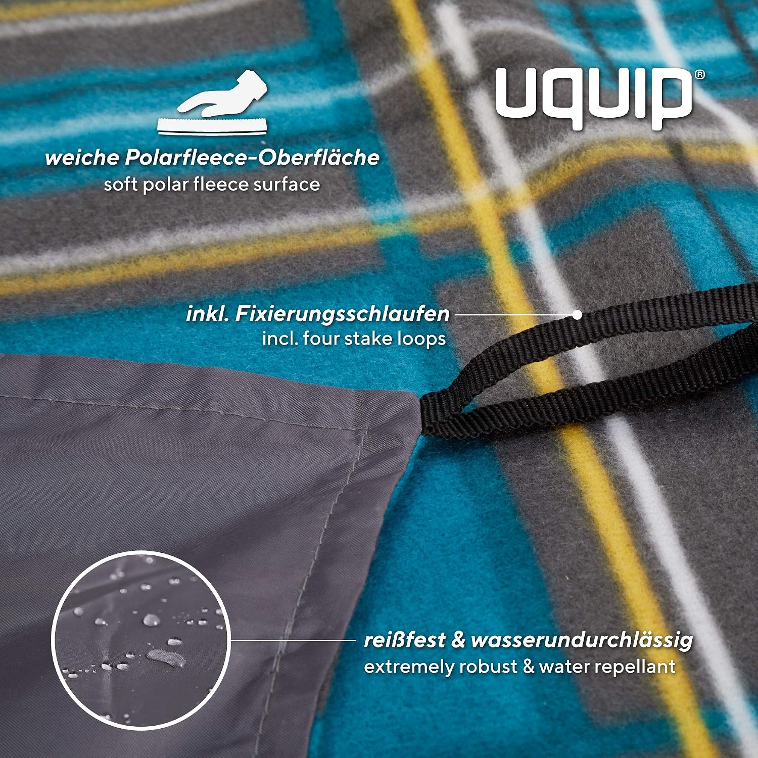 Uquip Scotty M Outdoor Picnic Blanket - 150 x 120 cm - Tartan Blue/Yellow, Blue, Yellow - Image 3