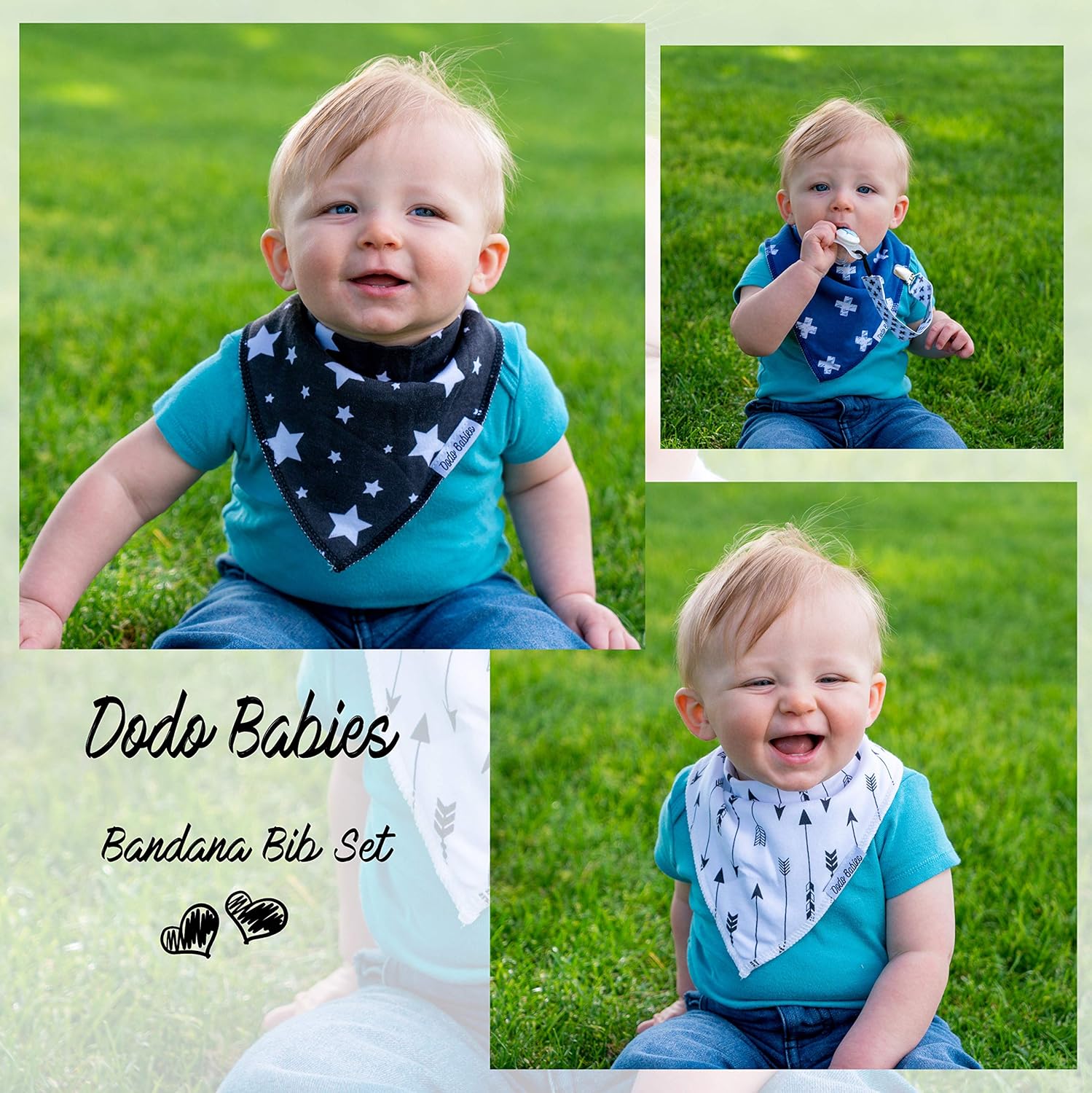 Dodo Babies Baby Bandana Drool Bib Set - 4pc Infant Bibs with 2 Pacifier Clips, Binky Case, Gift-Ready Bag - Soft Absorbent Cotton with Polyester Back - Adjustable Buttons to Fit 3-24 -Month Old Boys: Baby