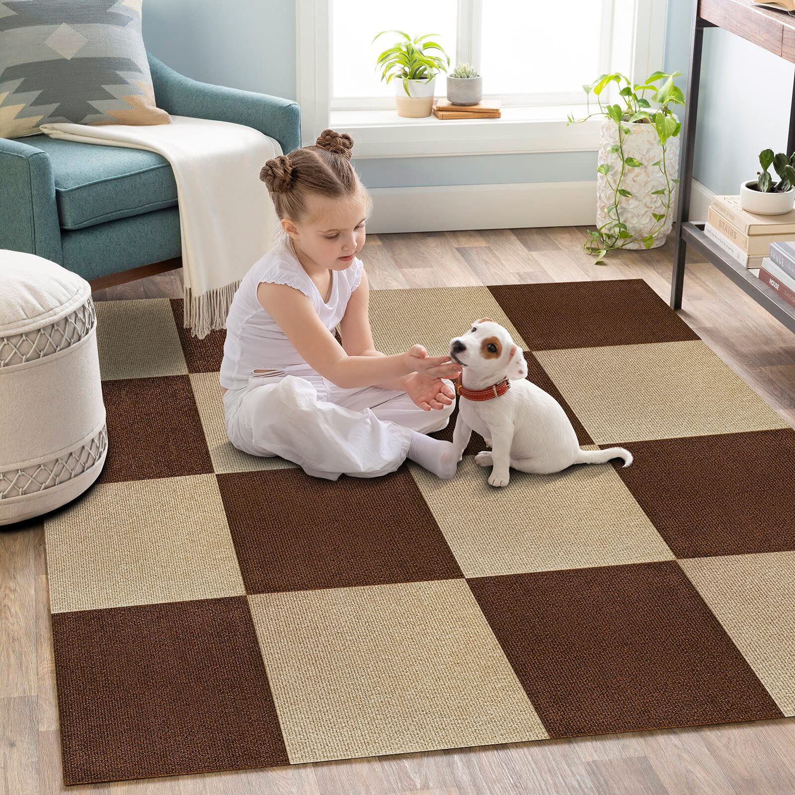 【アップグレード版 】 吸着マット ジョイントマット タイルカーペット ずれない 防音 洗える ペット/高齢者の滑り止め対策、30*30cm 40枚 ブラウン濃/淡商品画像