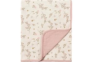 CREVENT 40''X40'' 100% Organic Cotton Muslin Baby Blanket for Newborns, Essential for Baby Shower Birthday Gift - Flower 100X