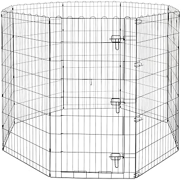 AmazonBasics Foldable Metal Pet Dog Exercise Fence Pen With Gate - 60 x 60 x 48 Inches