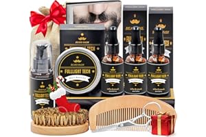 FULLLIGHT TECH Beard Kit for Men Grooming & Care W/3 Pack Beard Oil, Wash, Balm, Comb, Brush, Scissors,Anniversary Valentines Birthday Fathers Gifts Idea for Husband Him Boyfriend Dad Men Christmas Stocking Stuffers