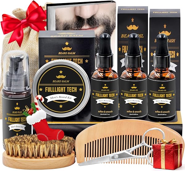 BEARD KIT,10-PIECE MEN GIFT SET WITH 3 BEARD OIL SCENTS,SOOTHES BEARD ITCH