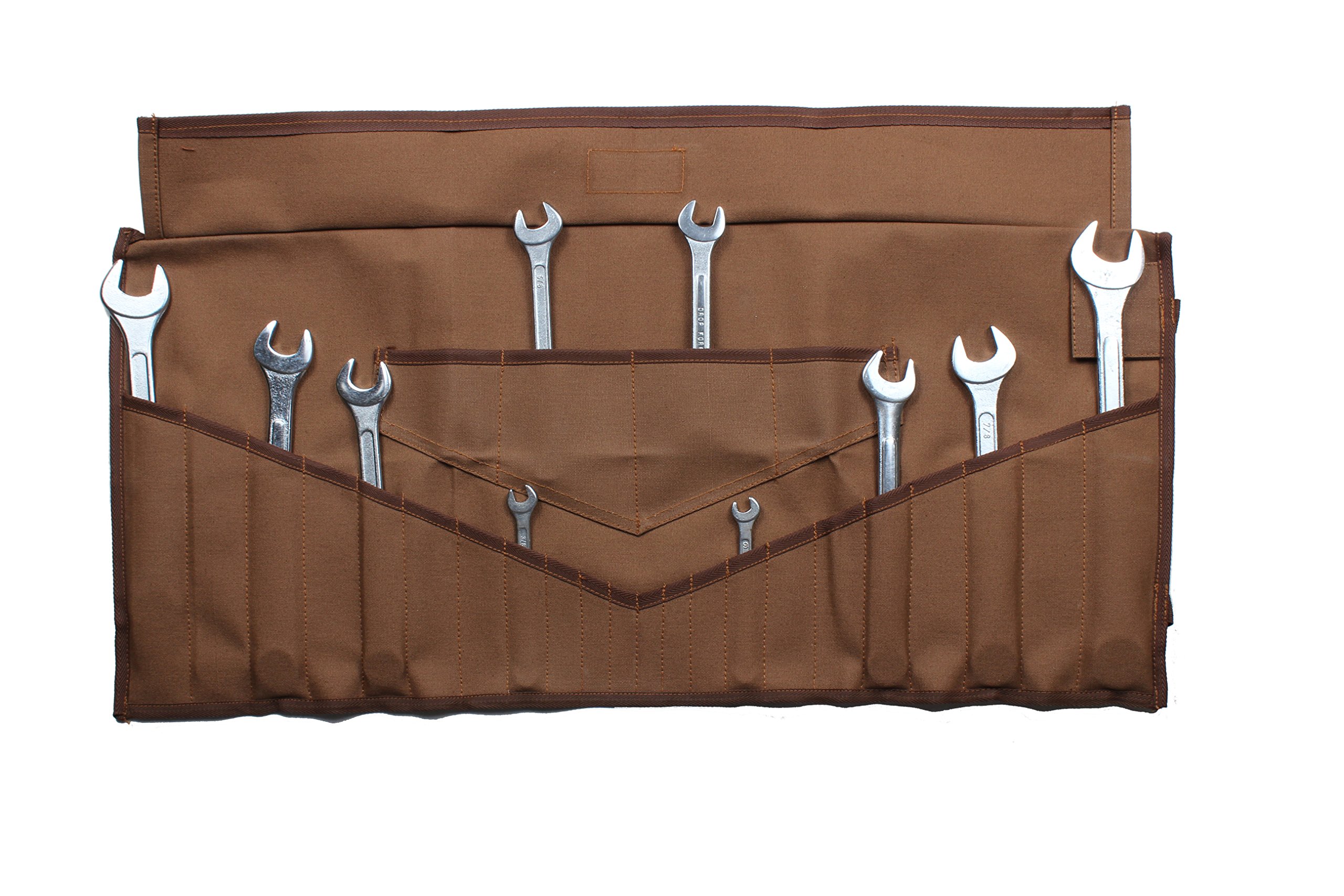 Bull Tools BT 1608 Wrench & Tool Roll 22+4 Pocket 100% Dyed Cinnamon Brown 15 Oz. Cotton Duck Canvas