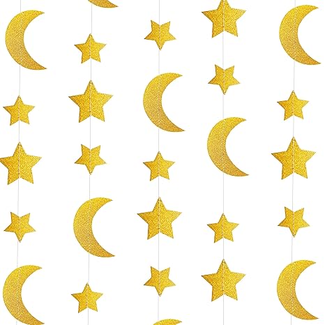 Gold Glitter Crescent Moon Twinkle Stars Garlands Garlands Baby