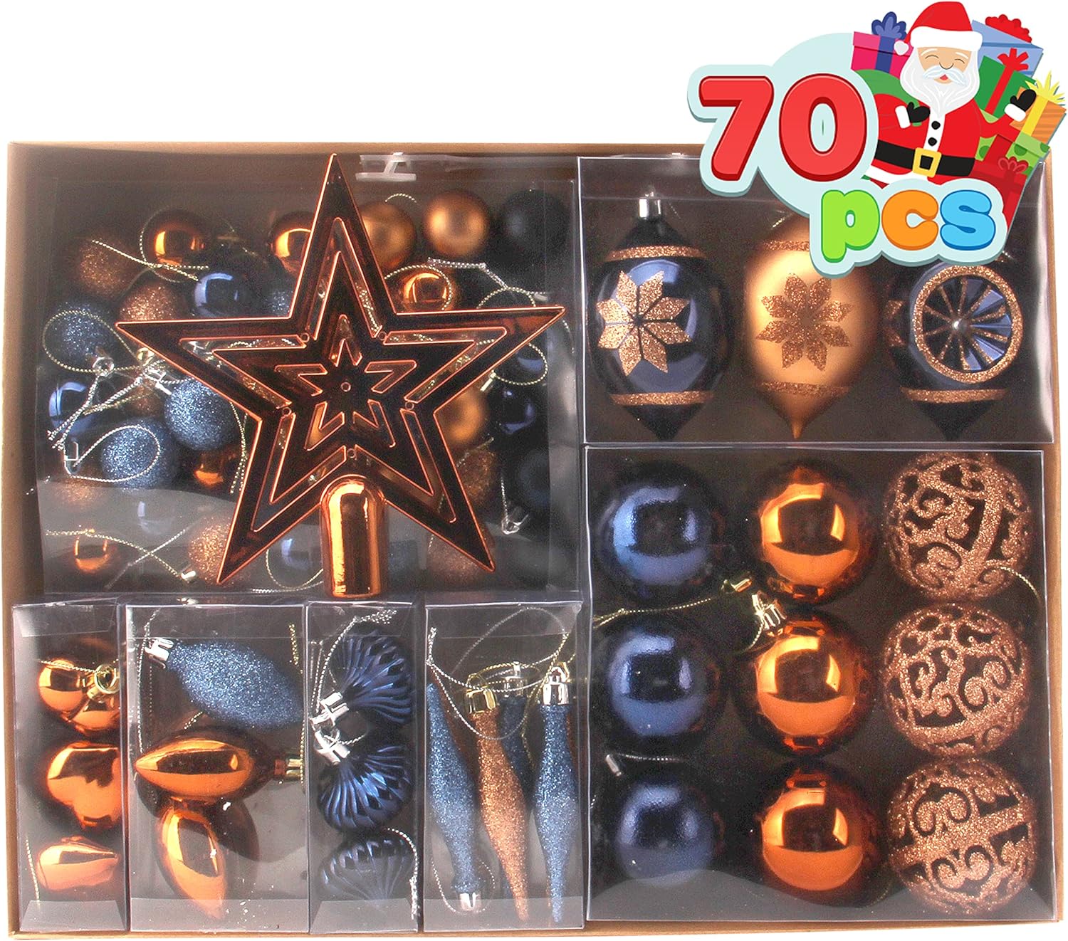 Ornaments - Joiedomi 70Pcs Assorted Christmas Ornaments Set with Ball Ornaments, Star Topper and Heart, Hanging Shatterproof Christmas Ornaments for Holidays and Xmas Tree Ornaments (Blue, Orange and Gold)