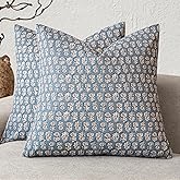 Foindtower Set of 2 Decorative Neutral Floral Print Throw Pillow Covers Vintage Accent Farmhouse Cushion Covers Boho Home Decor for Sofa Couch Chair Bedroom Living Room,22×22 Inch,Dusty Blue