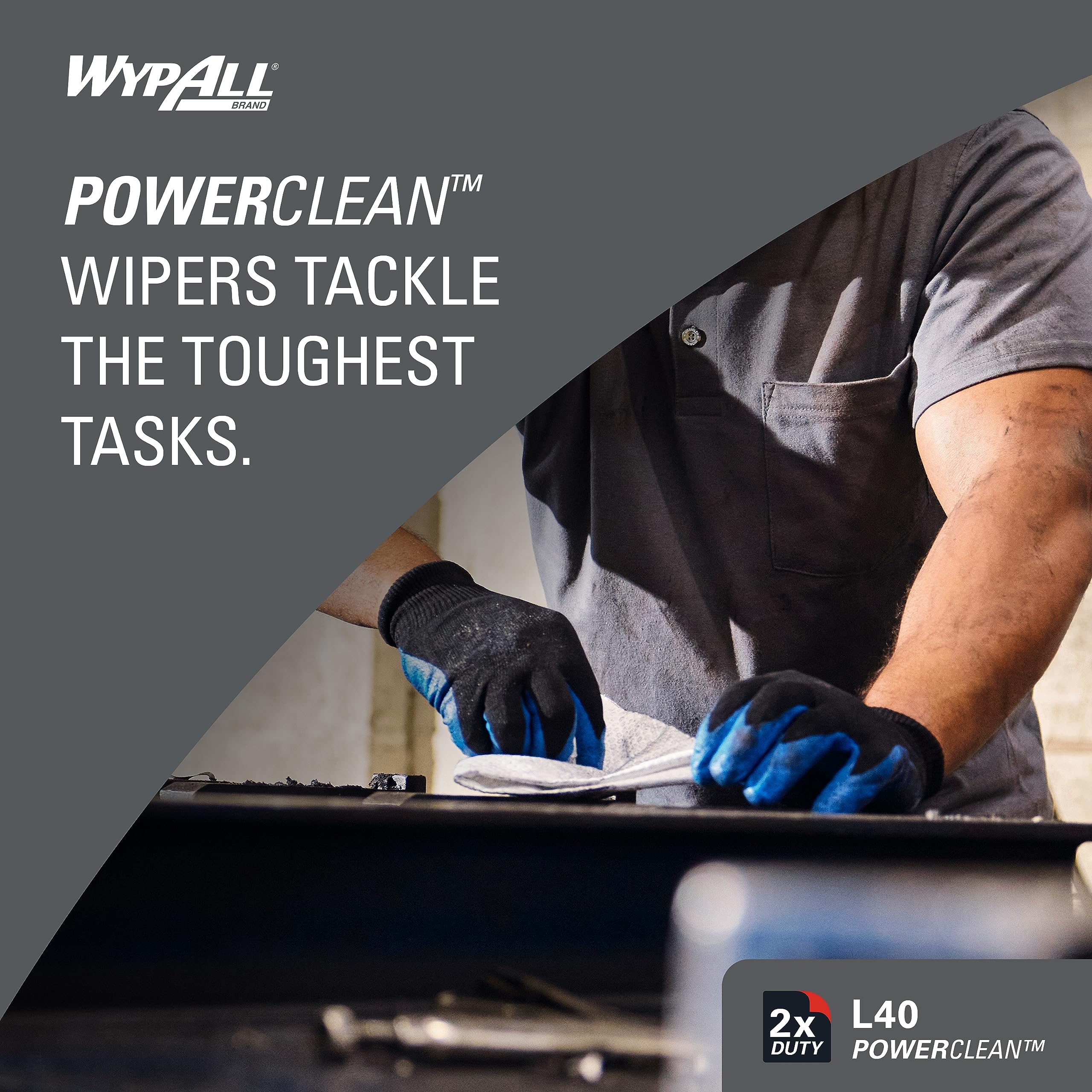 Wypall PowerClean L40 Cloths Extra Absorbent Wipes (05701), Quarterfold, Bulk Paper Wipers, White (18 Packs of 56 Sheets, 1,008 Sheet Total)