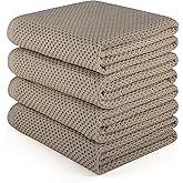 HOMYTOP Large Kitchen Hand Towels,Cotton Waffle Weave Dish Towel for Drying, Cleaning Cloth for Kitchen Dishes - Extra Absorbent and Soft - 16 x 28 inch (Brown-4 Pack)