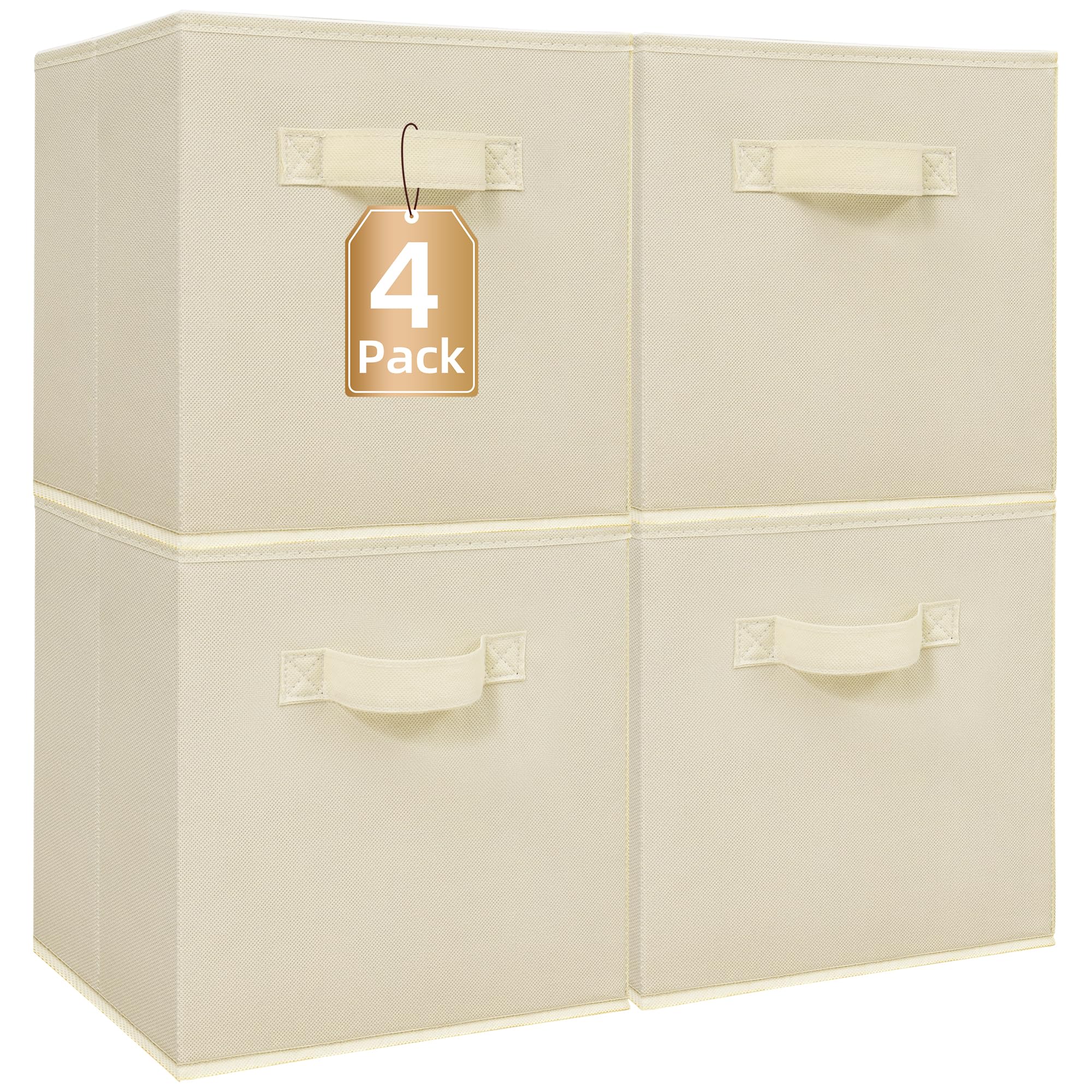 Photo 1 of STORAGE MANIAC Storage Cubes, 11 Inch Collapsible Storage Bins with Handles, 4 Pack Fabric Foldable Bins for Organization, Durable Storage Bins for Closet, Shelves, Offices, Toys, 4-Pack Beige