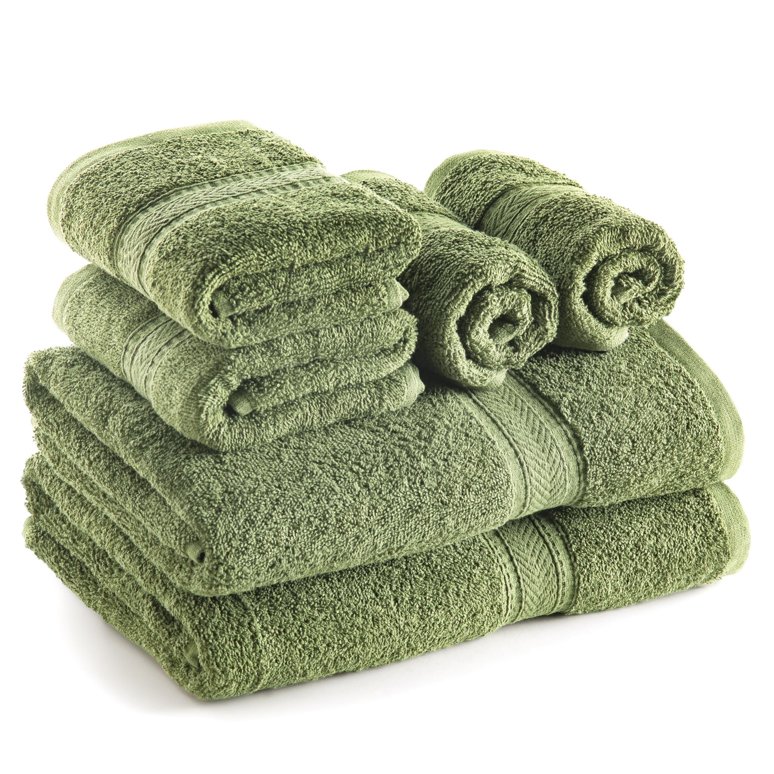 SweetNeedle 6 Piece Towel Set - 2 Bath Towels, 2 Hand Towels and 2 Washcloths Cotton Daily Use Hotel Spa Quality Soft Highly Absorbent Quick Dry Light Weight (Olive Green)