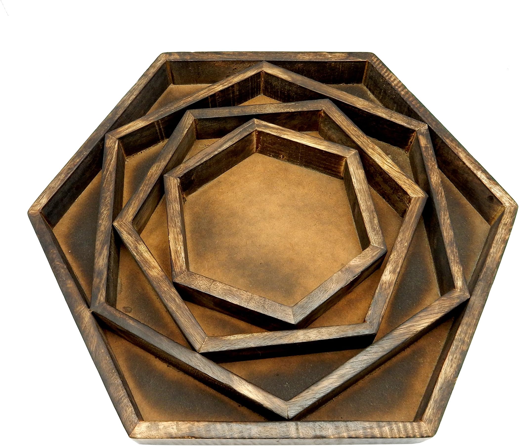 Rock Paradise Home Decor 1 (ONE) Crystal Display Wood Tray - Crystal Grid - Crystal Collector Display Organizer (Darken Wood, Hexagon Flower)