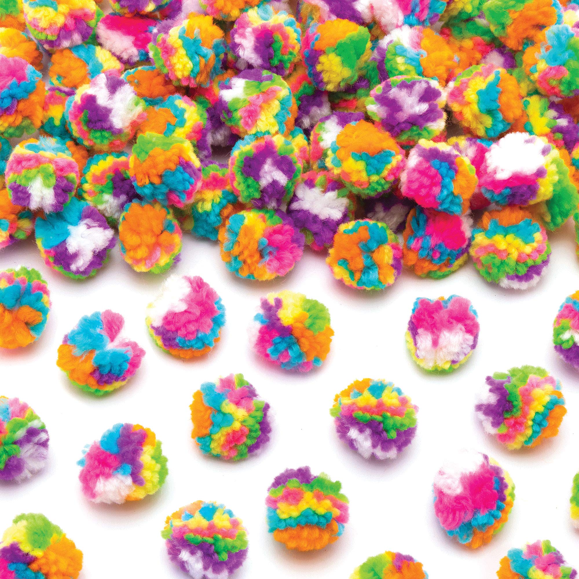 Baker Ross AT762 Rainbow Colours Woolly Pom Poms - Pack of 80, Craft Embellishments, Ideal for Winter Arts and Crafts Projects for Kids — image 1