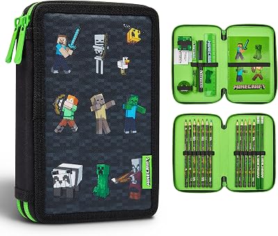 Minecraft Pencil Case 2 Compartments with School Supplies Official