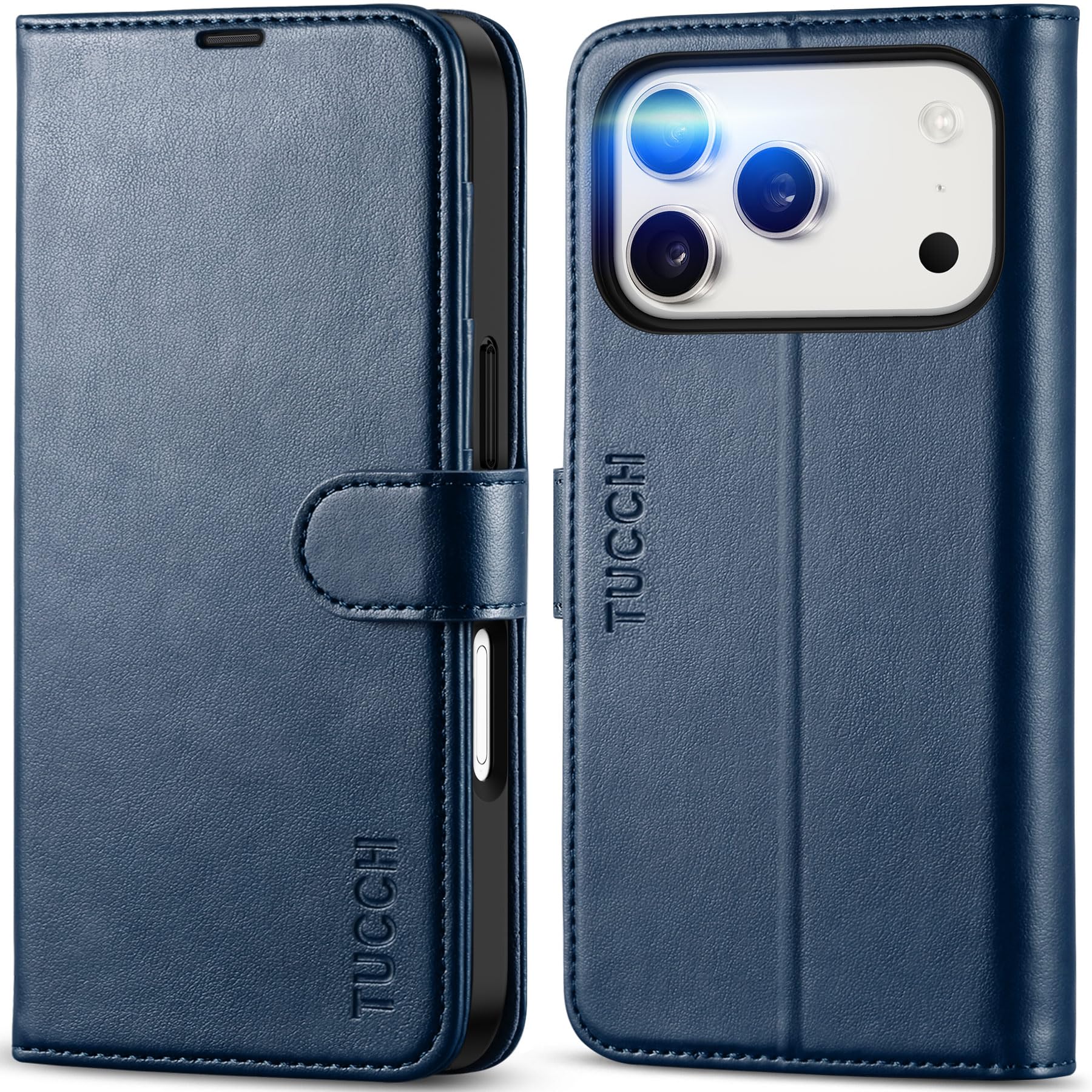 Photo 1 of TUCCH Case Wallet for iPhone 17 Pro (6.3") 2025, Stand, RFID Blocking, 4 Card Holder, TPU Shockproof Inner Shell, PU Leather, Magnetic Closure Folio Protective Cover, Dark Blue