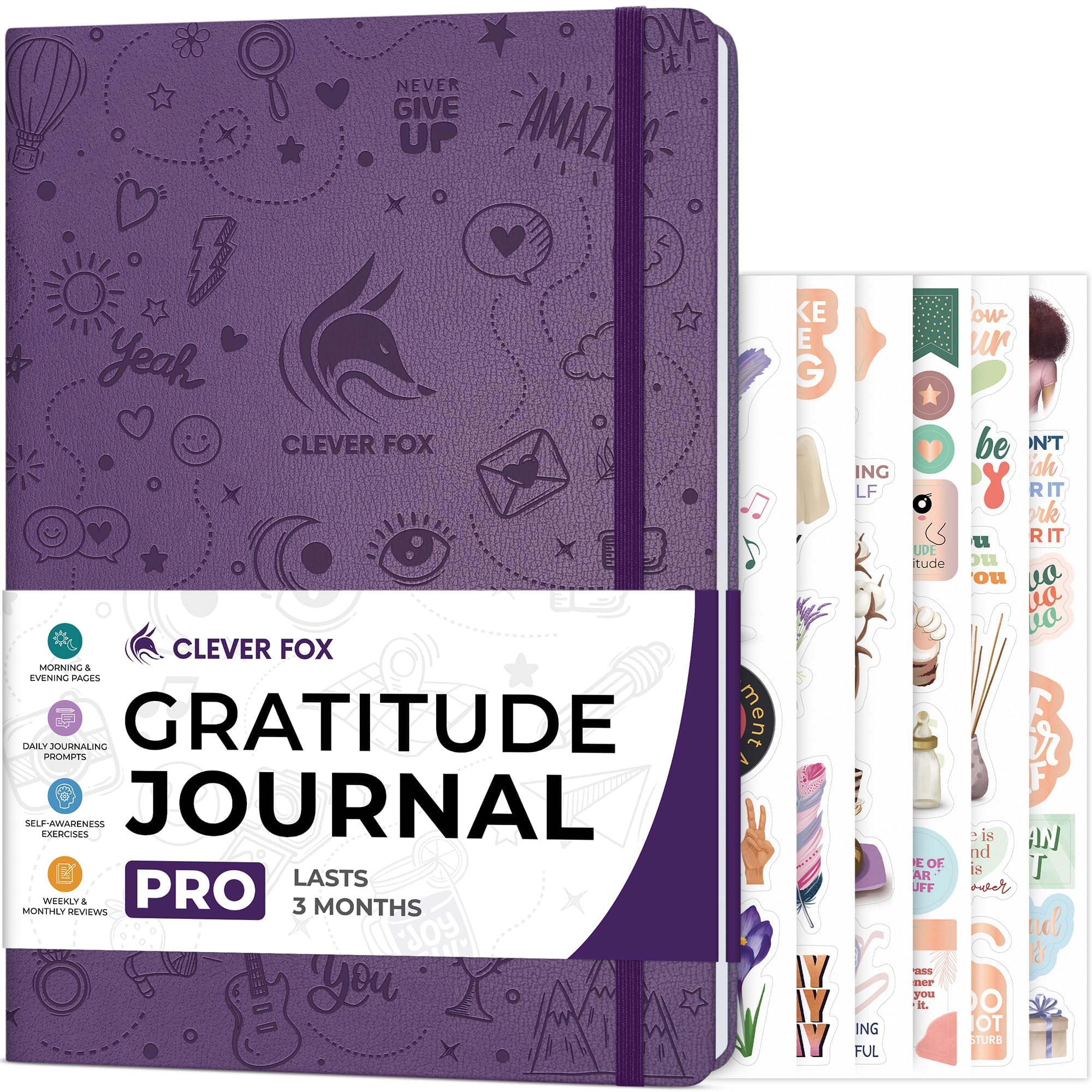 Clever Fox Gratitude Journal PRO – Happiness, Positivity & Affirmation Daily Journal for Women & Men – Inspirational Notebook for Positive & Grateful Mind – 3 Months, Large Format (Purple)