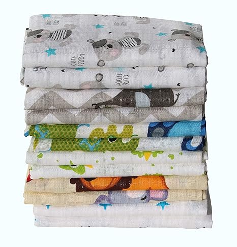 Clevere Kids Mulltücher Set 12 Stück Mix Jungen oder Mädchen Öko-Tex zertifiziert doppelt gewebt (Set Jungs bedruckt)