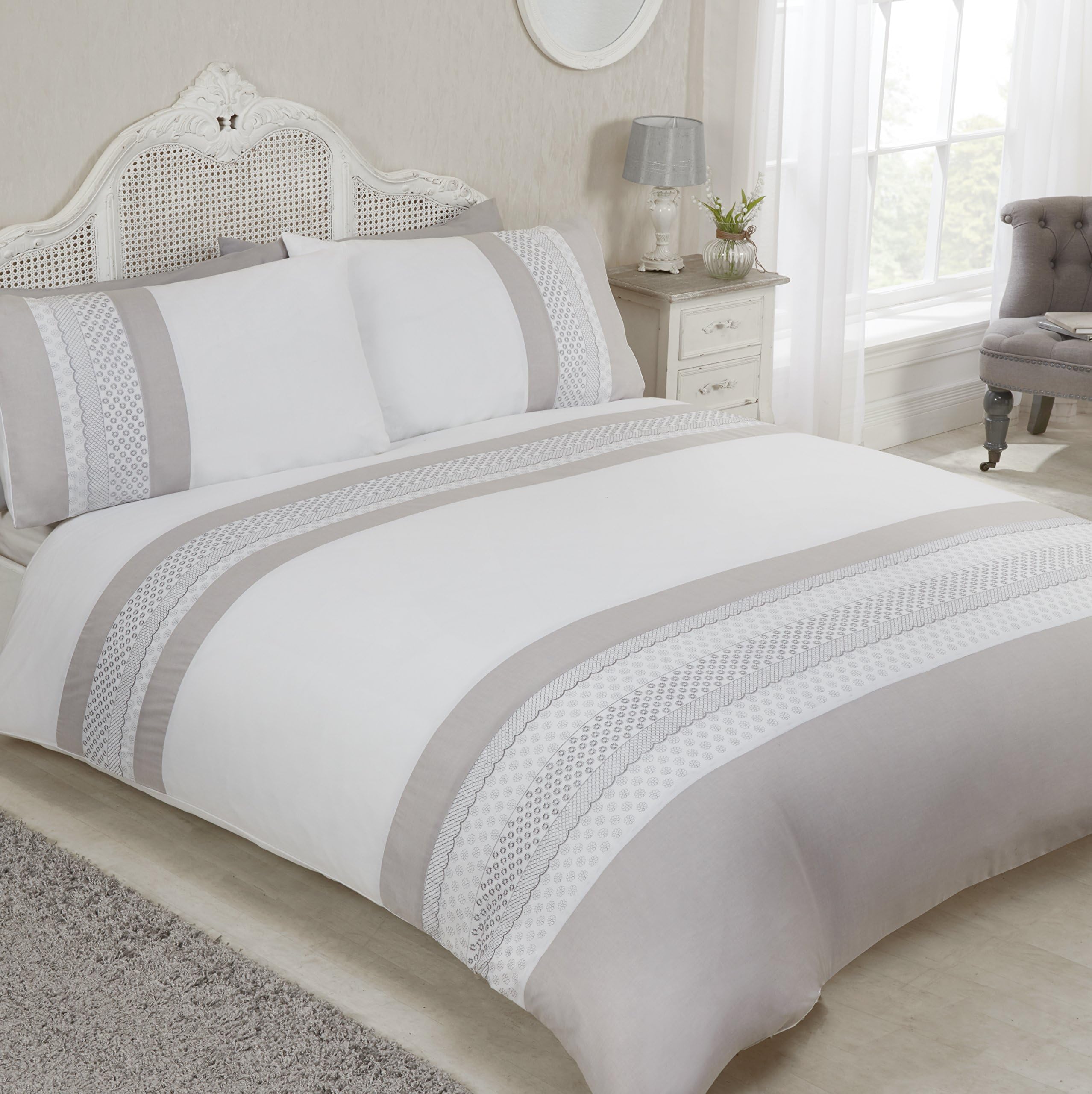 Rapport Emma Duvet Set, Double-White, Polyester-Cotton,