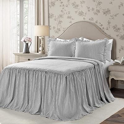 Lush Decor Ticking Stripe Bedspread 2-Piece Set for Twin, Black