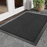 tchdio Front Door Mat Outside Entrance, Dirt Trapper Doormat-Entrance Welcome Matt Durable, Heavy Duty Entry Mat Non Slip Rubber Mats for Outside Stain Resist Door Mats for Entryway, 24"x47" Black