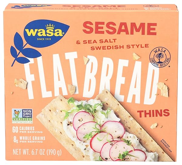 WASA FLATBREAD THINS CRACKERS, SESAME AND SEA SALT,...