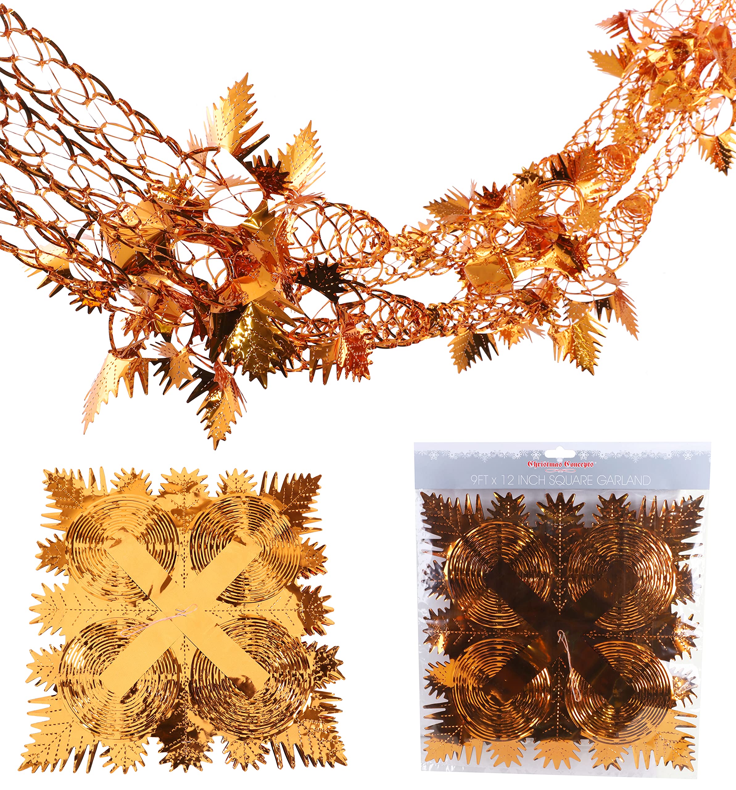 Christmas Concepts® 9ft x 1ft Large Square Foil Garland Festive Hanging Decoration – Christmas Trimming (Copper) — image 1