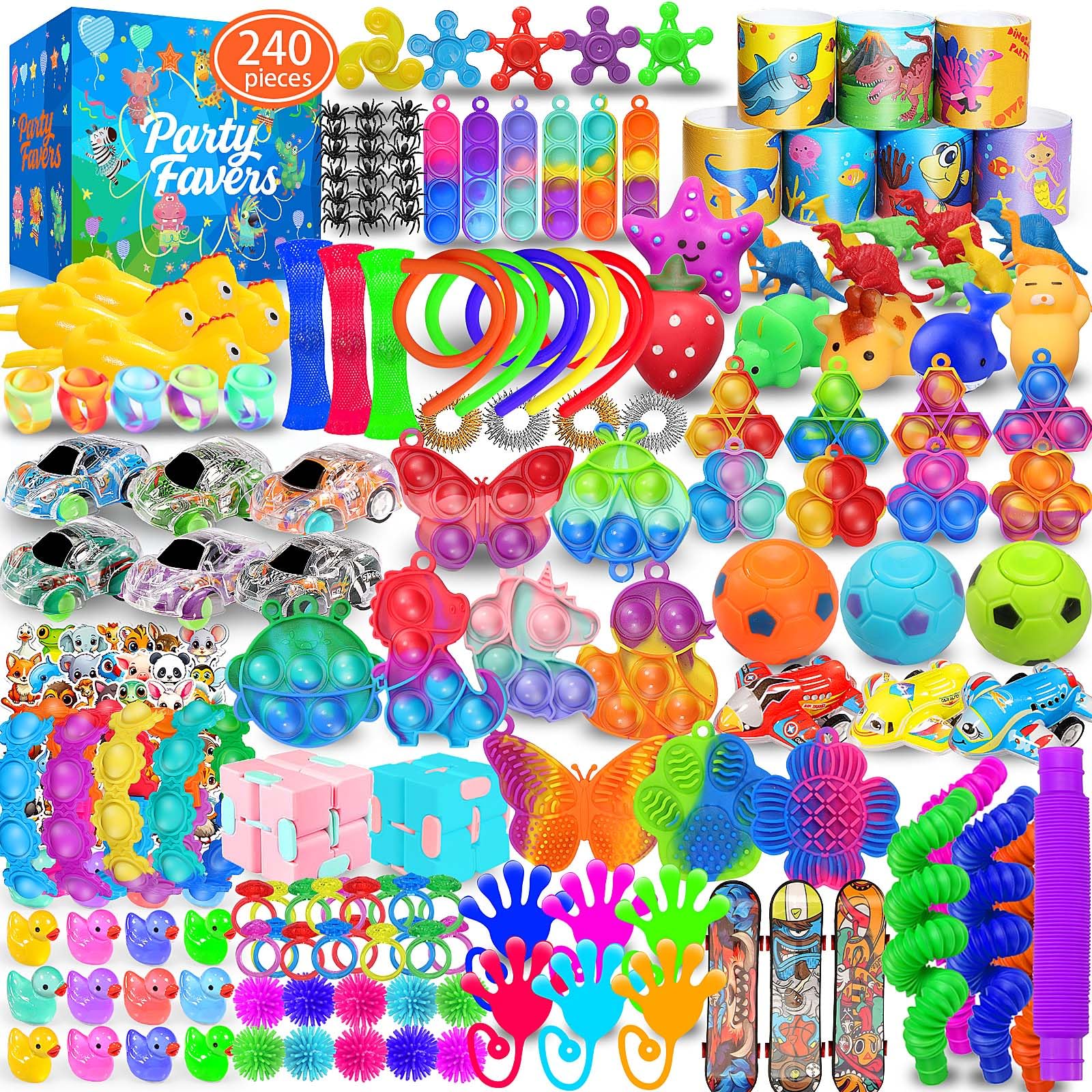 Party Favors for Kids 8-12 4-8, 240 Pack Fidget Toys for Adults, Christmas Stocking Stuffers Goodie Bags School Classroom Prizes, Birthday Gifts for Teen Boys Girls, Stress Relief Sensory Toy Bulk