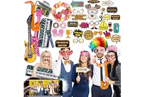 SOUL SHIFT 70 Pc Large Premium Photo Booth Props Set for All Occasions - Wedding Props, Birthday Props, Graduation Props, Inflatables, Large Glasses, Multi-Colored Wig, Hawaiian Lei, Hand Pump
