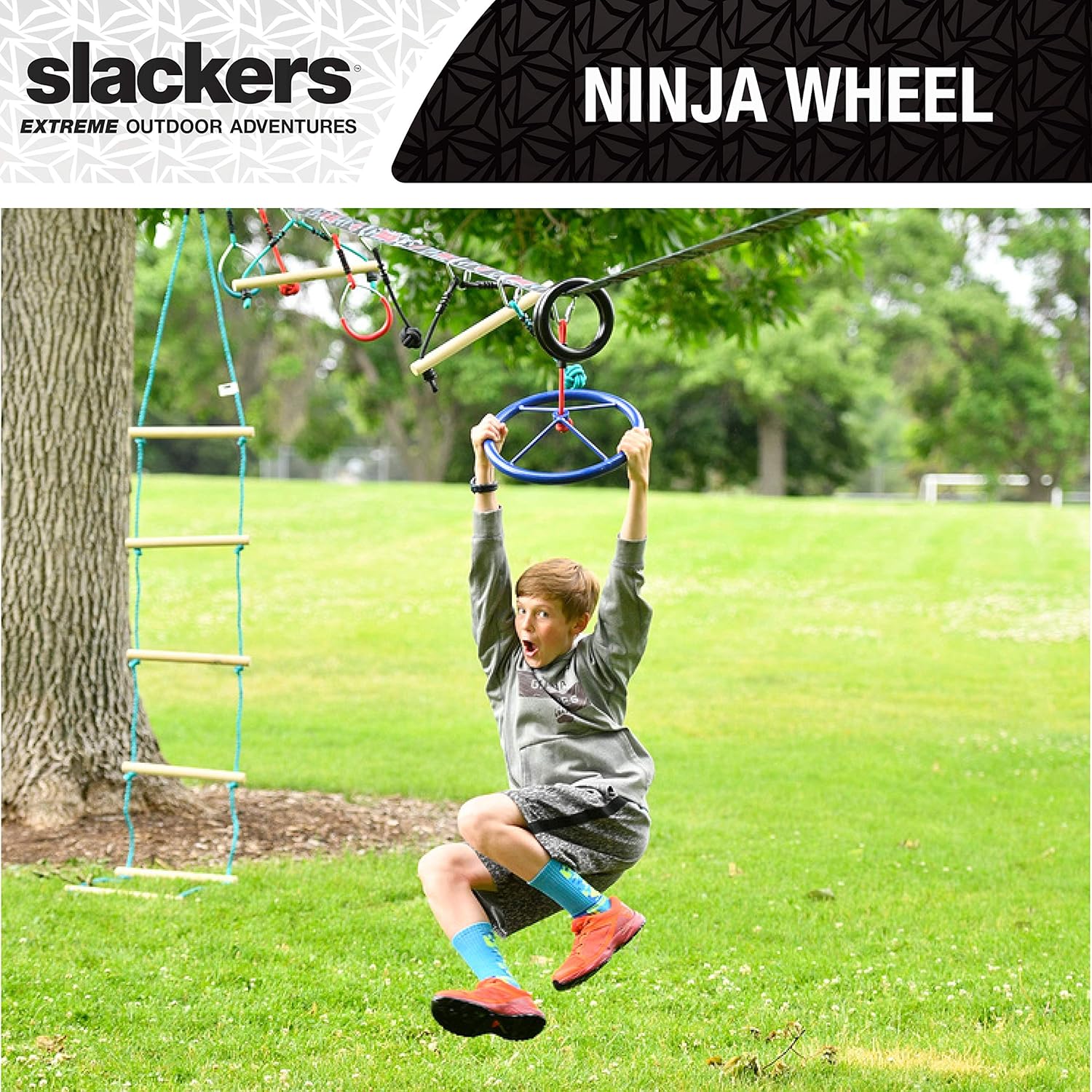 Slackers Ninja-Wheel - Outdoor Ninja Warrior Training Equipment For Kids - Easily Attaches To Your Ninjaline Obstacle Course - The Prefect Addition To Your Outdoor Play Equipment!: Toys & Games