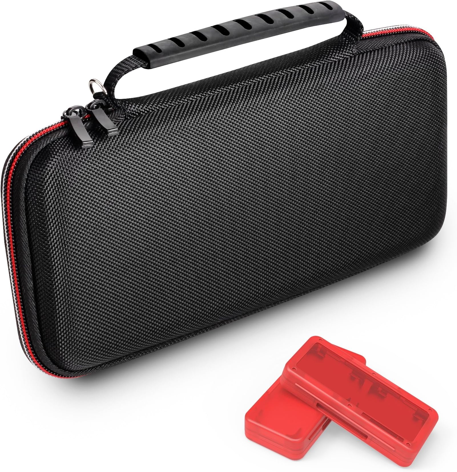 GameWill Switch Traval Eva Bag Case Shell Tough Pouch (Black) and 2 Red Game Card Storage Box for Nintendo Switch Joy-Con