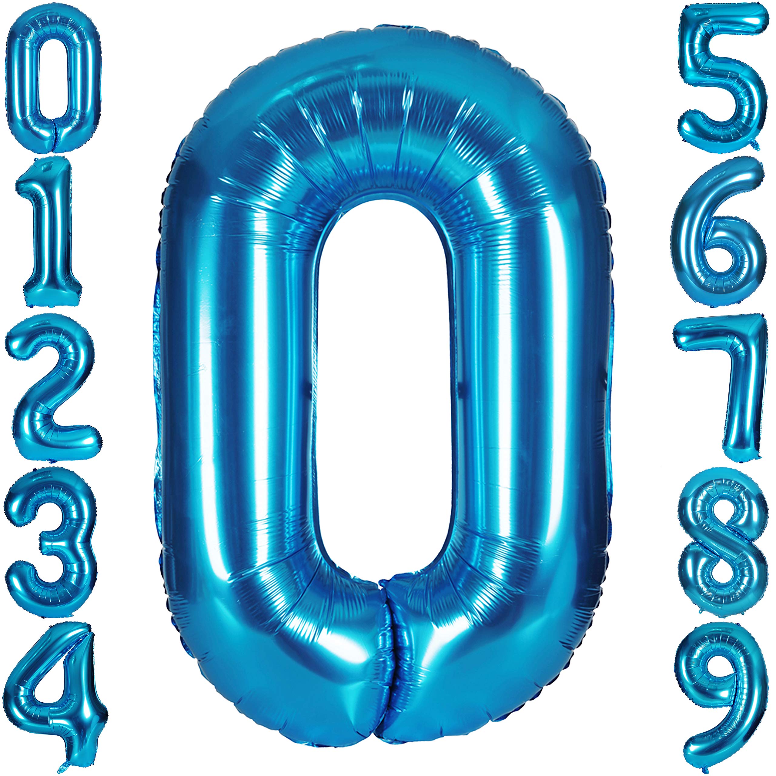 Blue 0 balloons 40 Inch Blue Number Large Balloons Mylar Foil Big Digital 0 1 2 3 4 5 6 7 8 9 Giant Helium Balloon Birthday Party Decoration （Blue No.0）