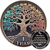 MilestoneMint 1 Year Sobriety Coin Tree of Life Gift Set | Anniversary Sobriety Gifts for Men & Women | AA Coins and Medallions with Token Capsule, Stand & Card | 3D Texture, Recovery AA Chips