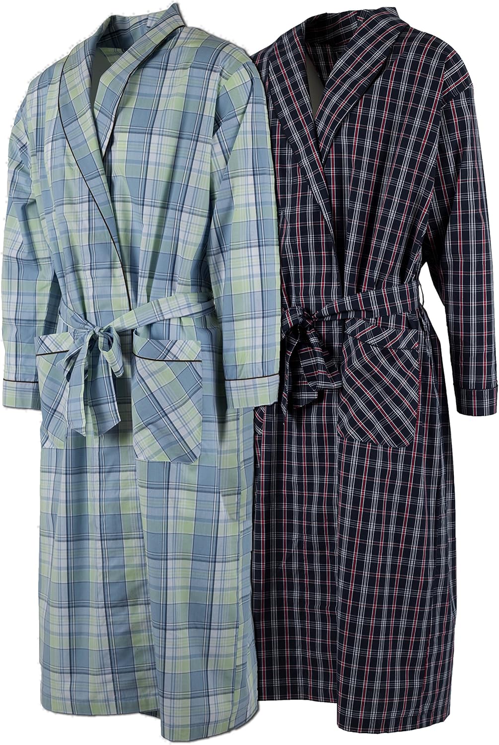 Mens 2 Pack Long Sleep Robe, Premium Cotton Blend Woven Lightweight Bathrobe (Small/Medium, 2 PK-Assorted Plaids) at  Men’s Clothing store