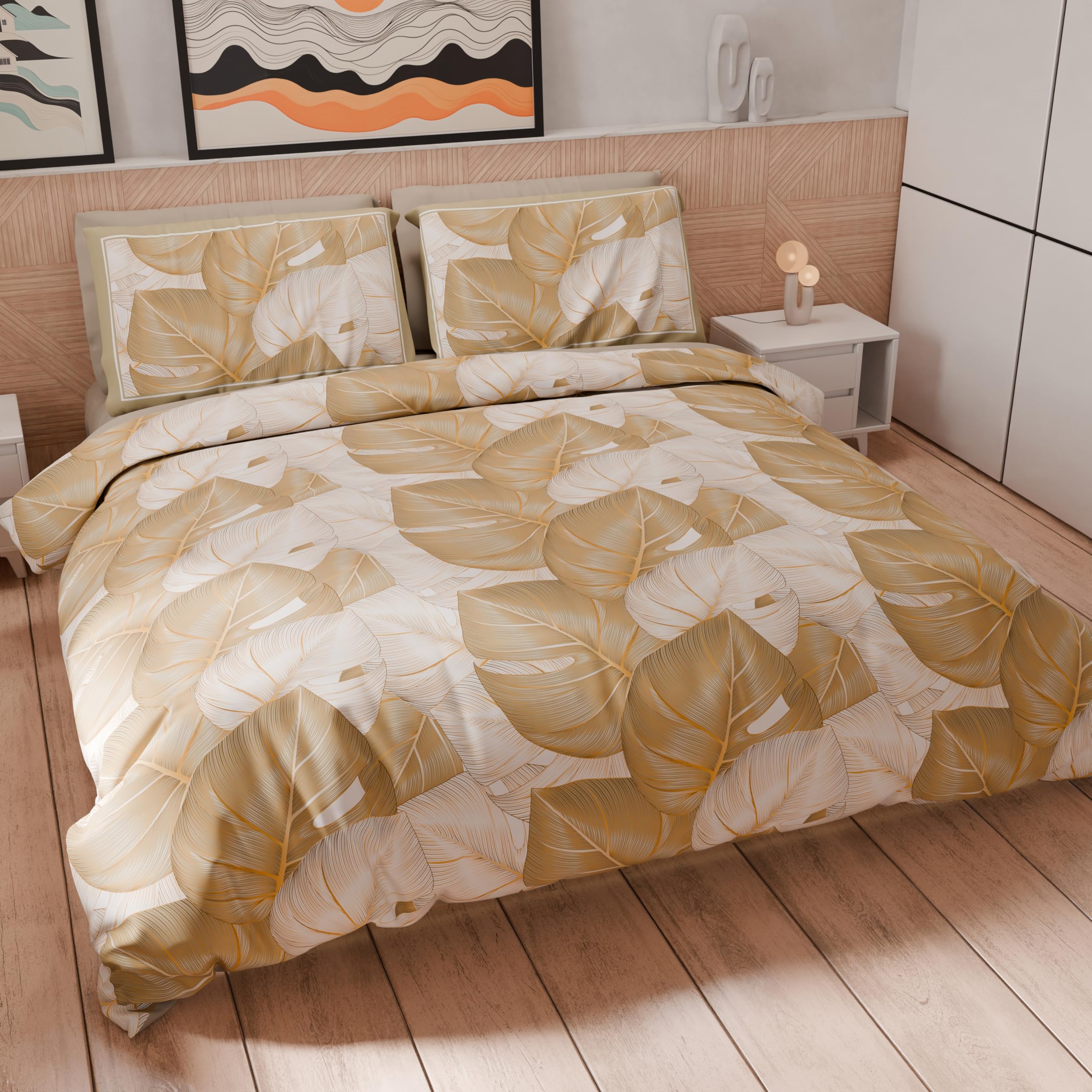 PETTI Artigiani Italiani - Double Duvet Cover 200 x 200 cm, Microfibre Duvet Cover with Digital Print + 1 Pillowcase 50 x 80 cm - Made in Italy - Tropical Taupe O