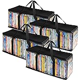 Stock Your Home DVD Storage Bags (Set of 4) Media Organizer Bag for DVDs, CDs, Blu Ray Disc, Movie Cases, VHS Box, Video Game Disks, Clear Plastic Holders with Carrying Handles and Zipper - Black
