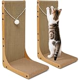 Markarbarka Value 2-Pack 23.6 Inch L-Shaped Cardboard Cat Scratcher, Dual Use (Vert/Horiz) Scratch Pad with Toy Balls, Wall-Mountable Furniture Protector Cat Scratchers for Indoor Cats